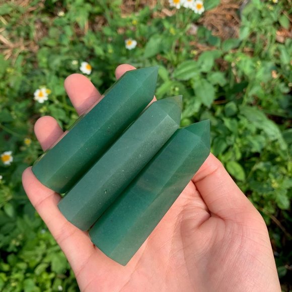 3'' Aventurine Quartz Point Obelisk Natural Green Crystal Wand Tower Decoration - Picture 1 of 5